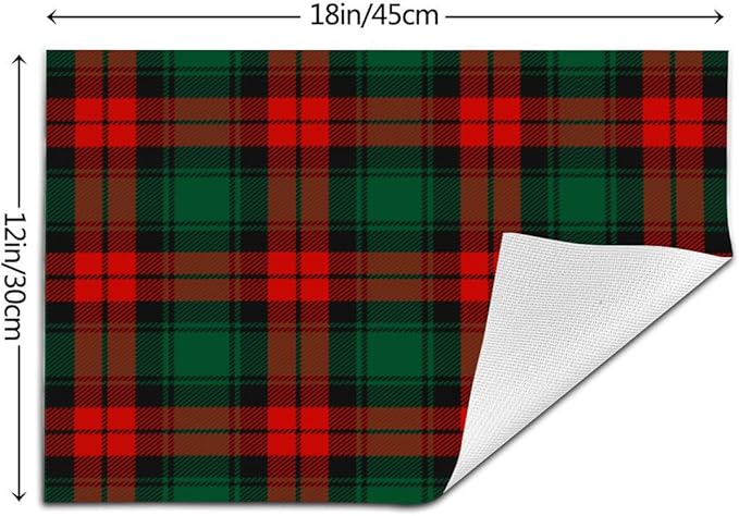 PVC Placemats Set of 1 Wipeable Table Mats Washable Heat Resistant Non Slip Vinyl Dining Table Mat for Kitchen Indoor Outdoor Patio Farmhouse Place Mats Christmas Green Red Grid Decorative