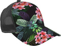 Tropical Pink Flowers Hats Women Men Hawaii Trucker Hat Adjustable Snapback Mesh Baseball Cap Hat