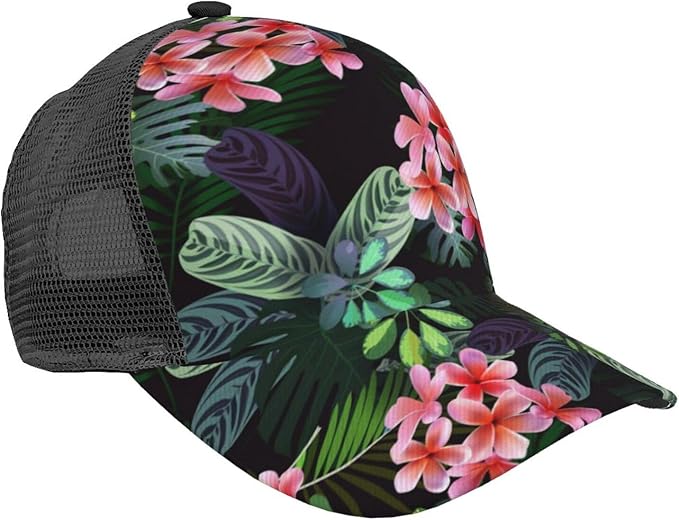 Tropical Pink Flowers Hats Women Men Hawaii Trucker Hat Adjustable Snapback Mesh Baseball Cap Hat