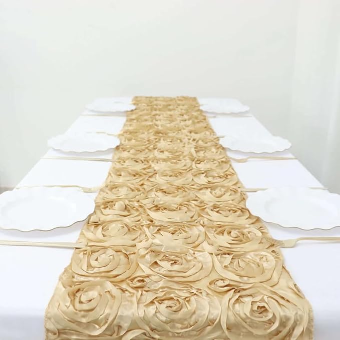 Efavormart Wonderland Rosette Premium Table Runners for Weddings Party Banquets Decor Fit Rectangle and Round Table - Champagne