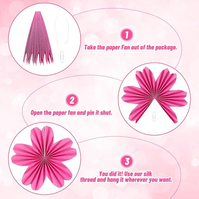 Paper Fans Party Decorations Paper Flowers Decorations for Wall Classroom Floral Backdrop Baby Shower Birthday Party Flower Wall Decor Pack of 9 Pink