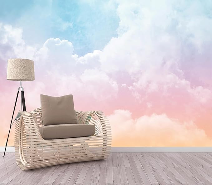 Cliouar-Sun and Cloud Background with a Pastel Colored Wall Mural Wallpaper Peel and Stick 90" x 67"