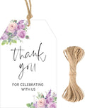 G2PLUS 50PCS Thank You Gift Tags with Twine, 3.3X2.2In Purple Floral Paper Tags for Wedding Favors, Baby Shower, Bridal Shower, Party Decorations