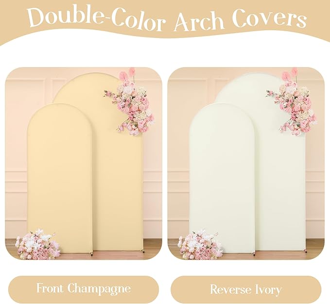 Ivory and Champagne Arch Backdrop Cover Set of 2 Birthday Party Arch Covers 7.2 and 6ft Wedding Arch Cover Stretchy Backdrop Bridal Baby Shower Ivory Arch Covers Spandex