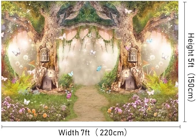 Leowefowa 7x5ft Polyester Spring Backdrop Fairy Enchanted Garden Fairytale Forest Jungle Photo Background for Party Photoshoot Baby Kid Girl Children Photography Studio Props Enchanted Forest Backdrop