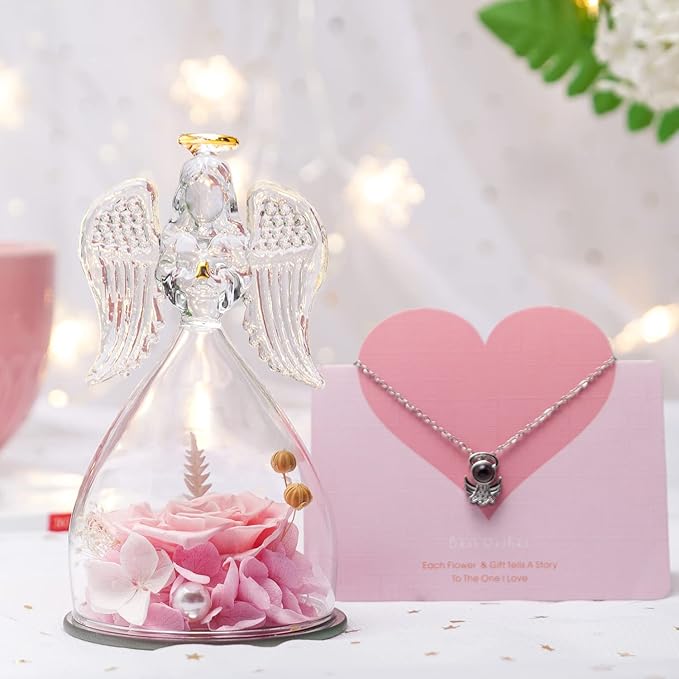 Angel Preserved Roses, Birthday Gifts for Women, Mom, Grandma, Wife, Mothers Day Glass Angel Women's Gifts, Wedding Gifts, Valentines Gifts for Her, Mothers Day Wishes Gifts for Mom