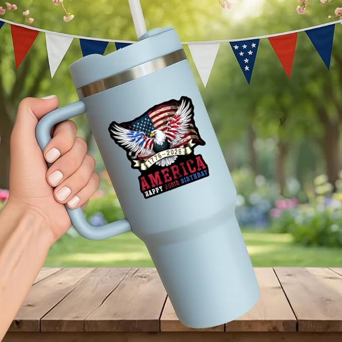 HANDICHI Design 5-Pack 4 Inch America 250th Birthday Stickers (1776–2026), Waterproof Patriotic Eagle & Flag Vinyl Decals