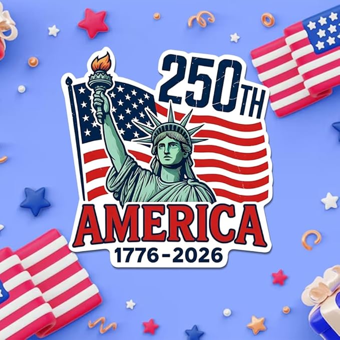HANDICHI Design 5 Pack 2 Inch America 250th Anniversary Stickers (1776–2026), Patriotic Statue of Liberty & USA Flag Vinyl Decals