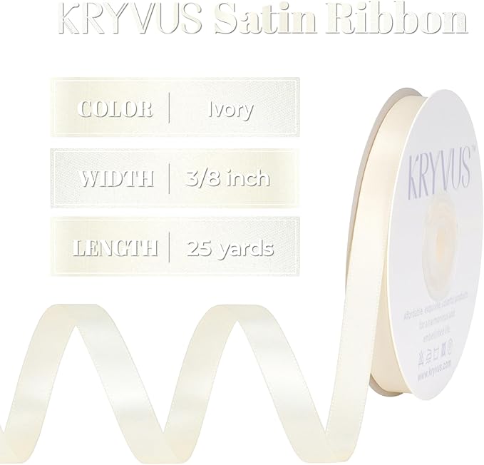 Ivory Satin Ribbon, Double Faced 3/8 Inch X 50 Yards Ivory Ribbon, Premium Satin Ribbon for Gift Wrapping, Crafts, Hair Bow Making, Sewing, Flower Bouquet, Wedding Party Decor