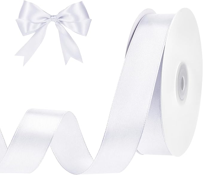 White Ribbon 1 Inch 50 Yards White Satin Ribbon for Crafts DIY Hair Chair Cheer Bows Christmas Bedroom Decor Gift Wrapping Wedding Invitation