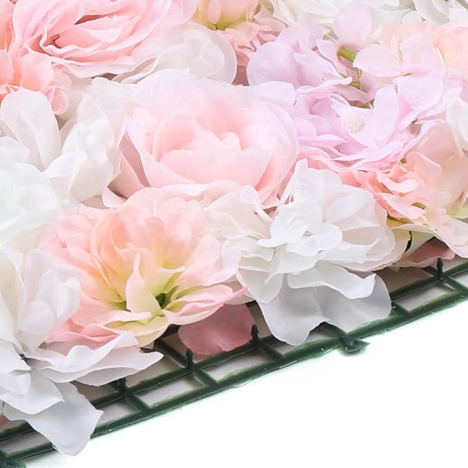 Eapmic 16"x 24" Artificial Flower Wall Panels,Flower Wall Mat Silk Flower Panels for Outdoor Garden Backyard Fence Fence Privacy Screen and Indoor Wall Decor (5Pcs Light Pink+White)