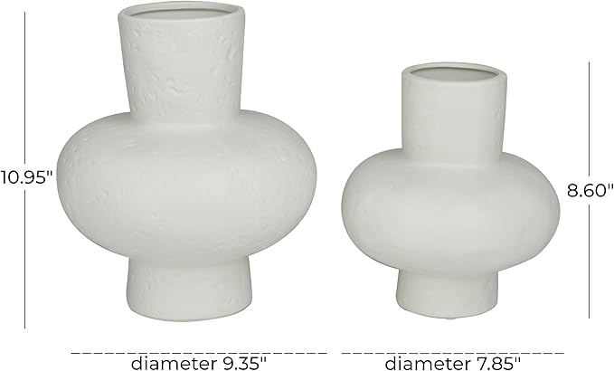 CosmoLiving by Cosmopolitan Ceramic Decorative Vase Gourd Style Centerpiece Vases, Set of 2 Flower Vases for Home Decoration 9", 11"H, White