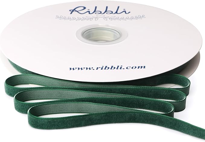 Ribbli Forest Green Velvet Ribbon 3/8 Inches Continuous 25 Yard Spool Forest Green Christmas Ribbon for Gift Wrapping Crafts Home Decor