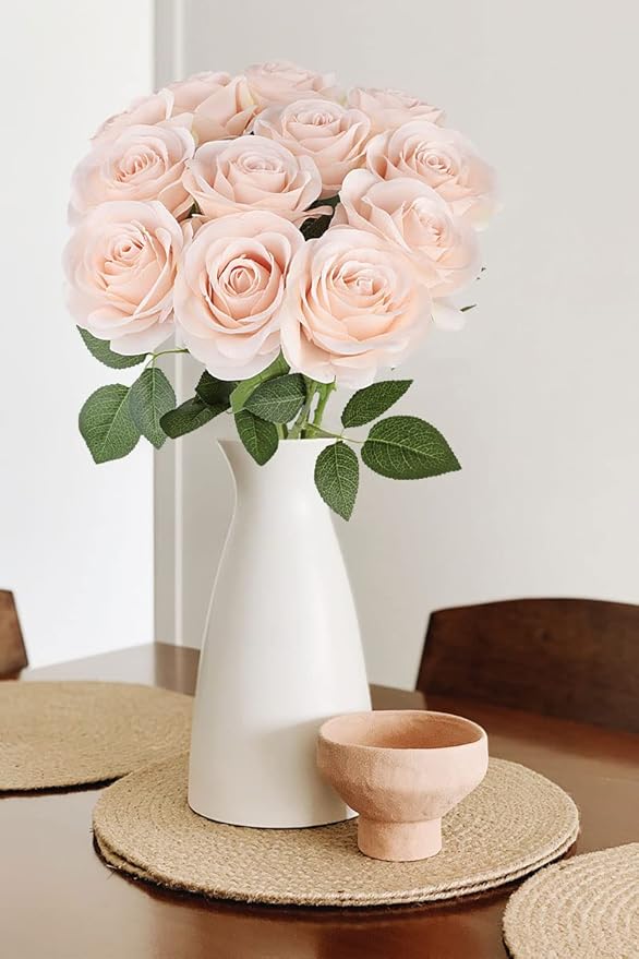 50pcs Roses Artificial Flowers Pink Fake Roses Flowers with Long Stems Silk Flowers for Wedding Bouquet Centerpices Decorations Party Bridal Baby Shower Home Decor