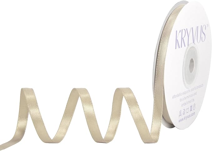 Beige Satin Ribbon, Double Faced 1/4 Inch X 25 Yards Beige Ribbon, Premium Satin Ribbon for Gift Wrapping, Crafts, Hair Bow Making, Sewing, Flower Bouquet, Wedding Party Decor
