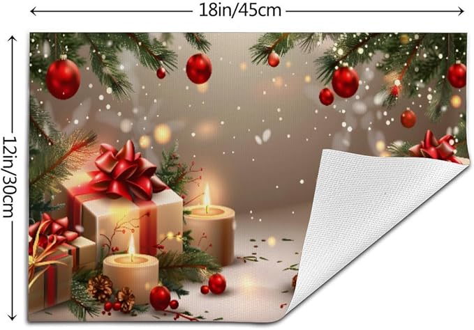 PVC Placemats Set of 1 Wipeable Table Mats Washable Heat Resistant Non Slip Vinyl Dining Table Mat for Kitchen Indoor Outdoor Patio Farmhouse Place Mats Christmas Candle Gift Decorative