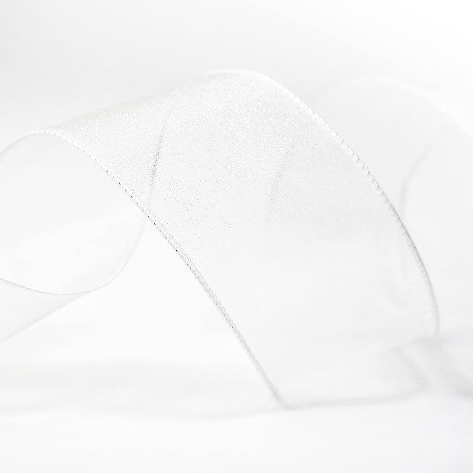 CT CRAFT LLC Sheer Organza Wired Ribbon 2.5" x 50Yards White for Wedding Chair Bow Flora Bouquet Gift Wrapping Christmas Tree Home Decor Wreath