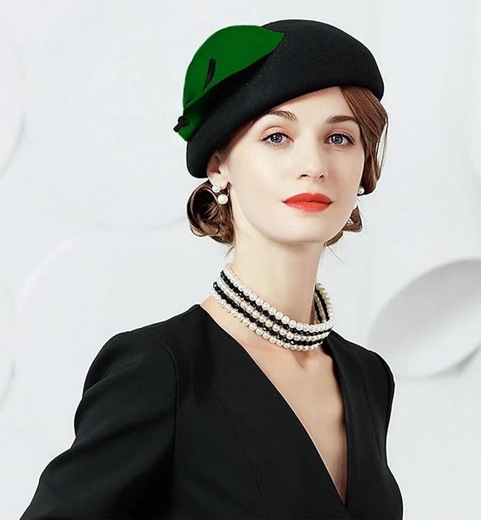 ORIDOOR Women Vintage 100% Wool Felt Flowers Bucket Cloche Bowler Hat Church Wedding Beret Hat