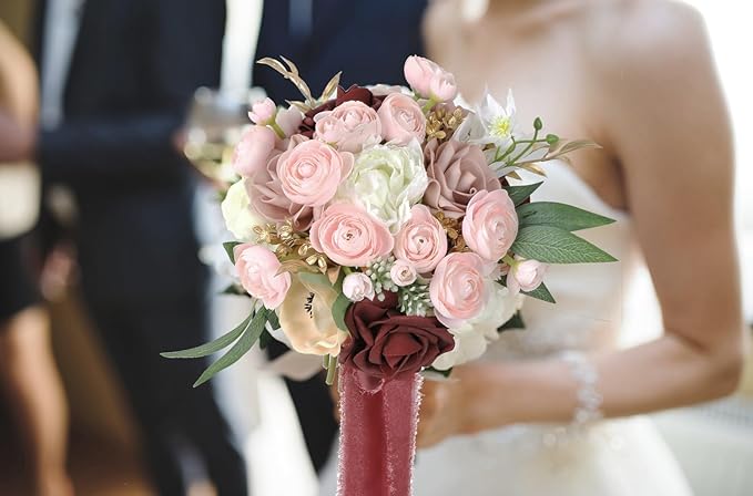 IPOPU Faux Ranunculus Flowers 2 Bouquets Small Pink Flowers Artificial Ranunculus 12PCS Mini Pink Fake Flower for DIY Wedding Bouquet Bridal Shower Decor Filler Flower Centerpieces (Blush Pink)
