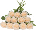 12pcs Roses Artificial Flowers Champagne Silk Roses with Long Stems Fake Flowers for Wedding Bouquet Centerpices Decorations Party Bridal Baby Shower Home Decor