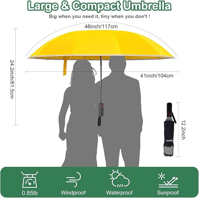 4-in-1 Inverted Travel Umbrella Compact, Automatic Large Umbrellas for Rain & Sun, Portable Windproof Umbrella for Backpack, Reverse Folding Umbrella for UV with Reflective Strips,Lightweight