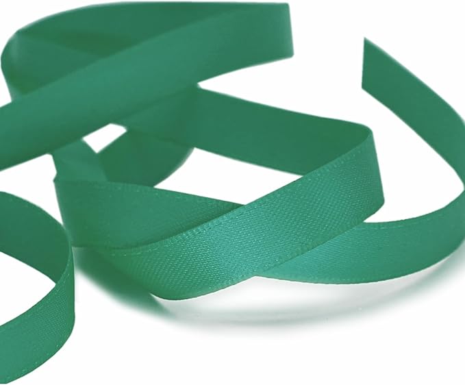 PMLAND Christmas Green Fabric Satin Ribbon 3/8'' Inch x 27 Yards Double Faced Use for Crafts Gift Wrapping Floral Bouquets Ornaments Hair Bows Party Decoration
