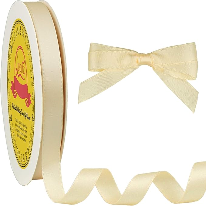 Double Face Ivory Satin Ribbon 1/2 inch X 50 Yards Polyester Ivory Ribbon for Gift Wrapping Very Suitable for Weddings Party Hair Bow Invitation Decorations and More