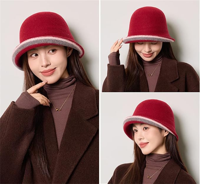 Women Warm Vintage Bucket Hats Fashion Fedora Cloche Cap Classic Felt Bowler Hat Outdoor Fall Winter