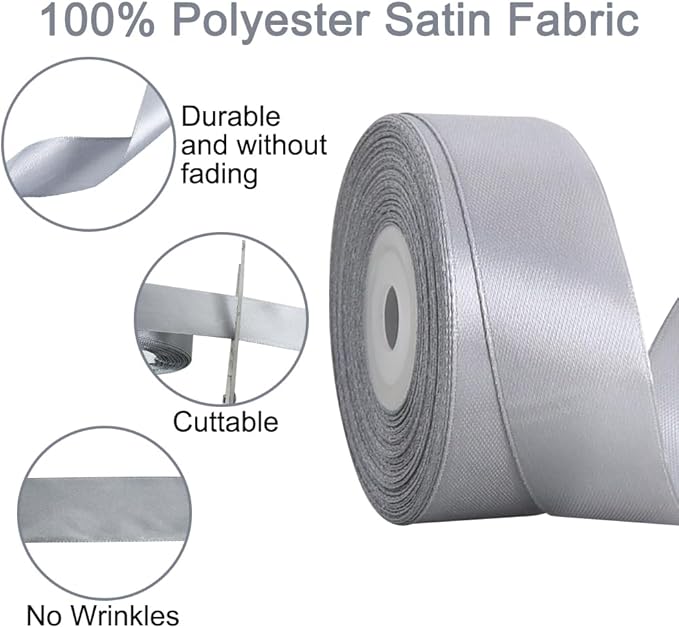 TONIFUL Silver Satin Ribbon 1 Inch X 25yds Solid Silk Ribbons for Gift Wrapping, Craft, Floral Bouquets, Valentine's Day Christmas Gift Wrapping, Party Wedding Decoration