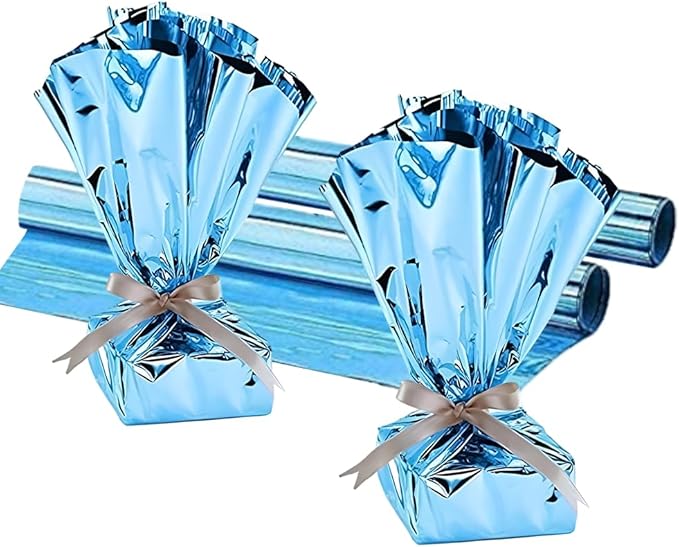 PMU (2 Gift Wrap Mylar Roll Metallic Baby Blue 2-sided, 24 Inches X 25 Ft Roll 1.4 Mil Highly Reflective Mylar Film, Great for Gifts, Birthdays, Christmas, Baskets, Arts & Crafts