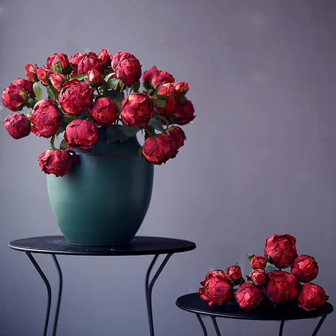 Peonies Artificial Flowers 2 Bouquets, Vintage Peonies 18pcs Silk Peonies with Stems Real Look Red Fake Peonies Flowers Artificial for Decoration for Wedding Bouquet (Red)