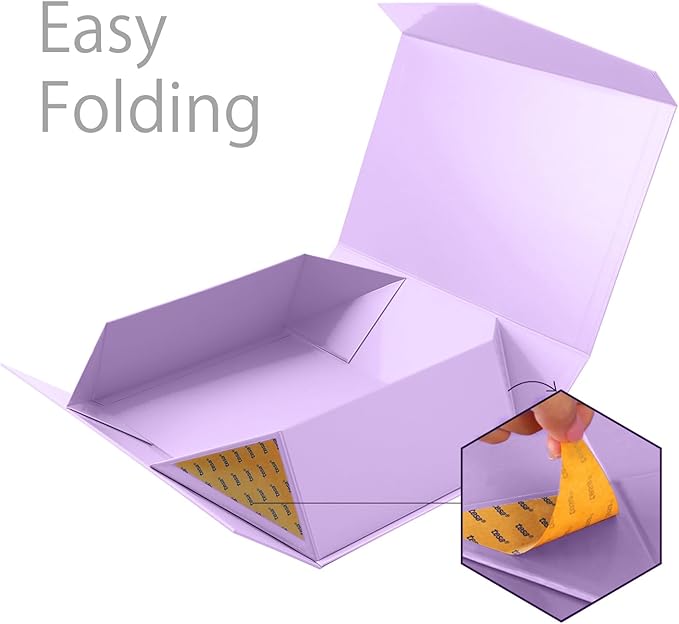 PACKHOME 6 Large Gift Boxes with Lids 13.5x9x4.1 Inches, Sturdy Collapsible Gift Boxes with Magnetic Closure (Glossy Light Purple)