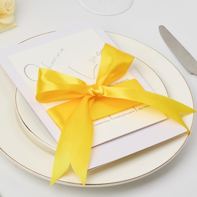 1-1/2 Inch Wide Yellow Satin Ribbon, 50 Yards Solid Polyester Fabric Ribbon for Roses Making, Gift Wrapping, Christmas, Wedding Decorations, Crafts, Bows