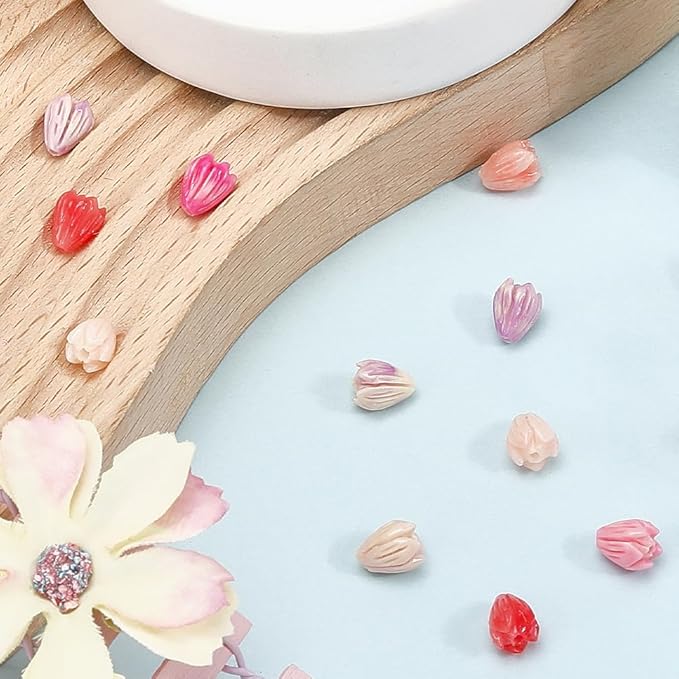 1 Box 4 Colors 80Pcs Acrylic Flower Beads Artificial Flower Beads Bulk Loose Plastic Jasmine Coral Colorful Floral Spacer for Jewelry Making Findings Necklace Bracelet DIY Crafts Beginner