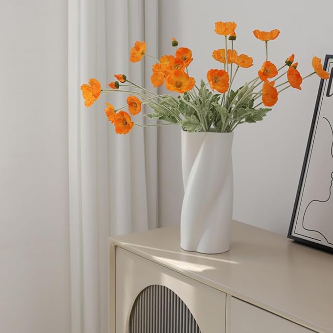 2 Pcs Artificial Fake Flowers Poppies Silk Flower Arrangements Wedding Bouquets Decorations Plastic Floral Table Centerpieces for Home Kitchen Garden Party Decor Approx 23.6" High - Light Orange