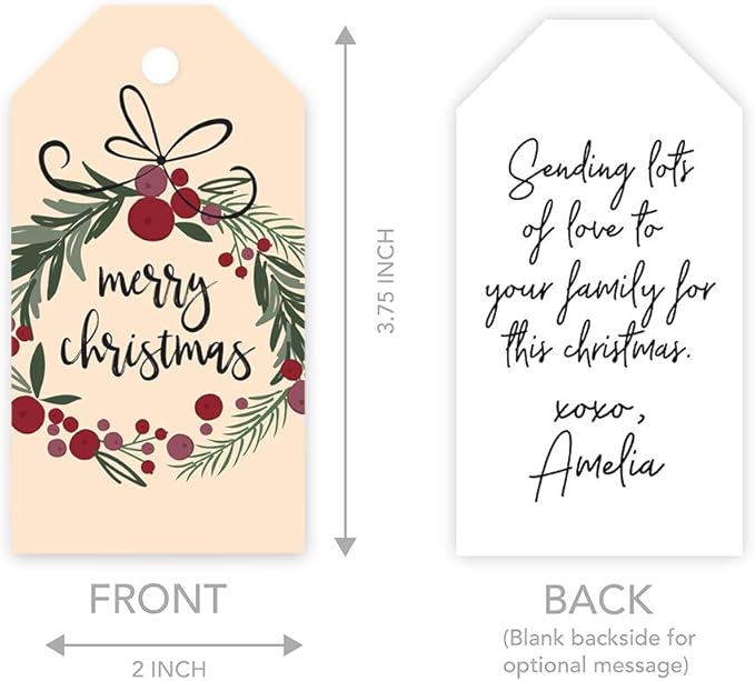 Andaz Press Christmas Holiday Season Classic Gift Tags, Merry Christmas to from Classic Favor Tags, Christmas Wreath Design, for Holiday Events, Parties, and Favors, 60-Pack