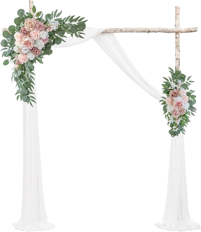ponatia Wedding Arch Flowers with 26Ft Arch Fabric, Artificial Dusty Rose Wedding Flower for Welcome Signs Decorations for Wedding Ceremony Reception (Dusty Rose & Blush)