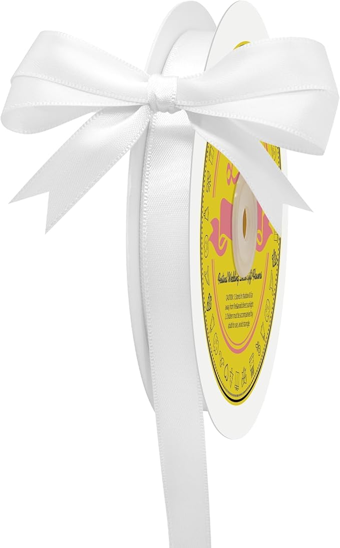 Double Face White Satin Ribbon 1/2 inch X 50 Yards Polyester White Ribbon for Gift Wrapping Very Suitable for Weddings Party Hair Bow Invitation Decorations and More