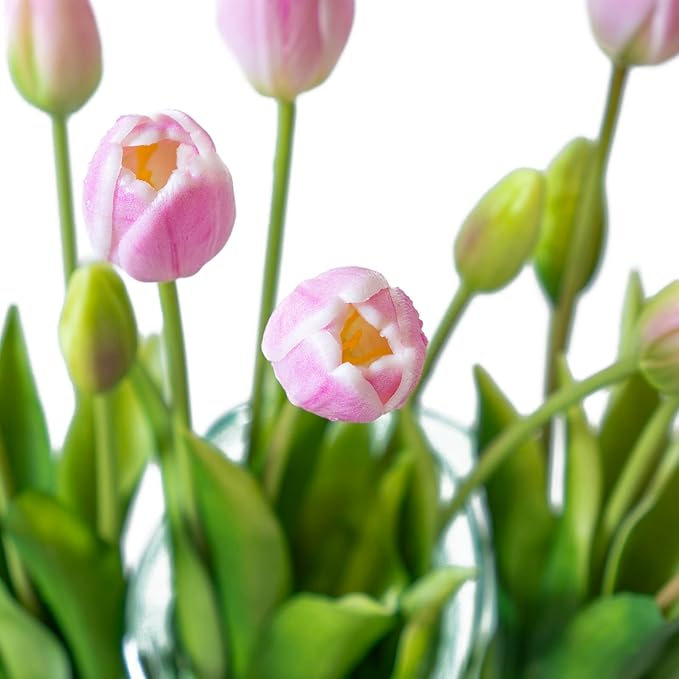 15pcs Artificial Tulips Flowers, Real Touch Latex Bouquet, Fake Tulips for Office Wedding Party Home Kitchen Garden Decoration-B Baby Pink