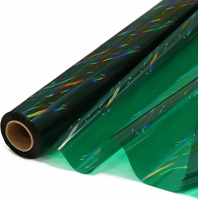 CMFYHM Iridescent Green Cellophane Wrap Roll I 34 In Wide X 100 Ft Long I Colorful Cello Perfect For Baskets,Gifts, Treats,Birthday Holiday Wedding Floral, Party Arts Crafts Decoration (Green)