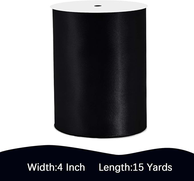 Black Satin Ribbon 4 inch X 15 Yards Polyester Ribbon for Gift Wrapping Very Suitable for Weddings Party Hair Bow Invitation Decorations and More