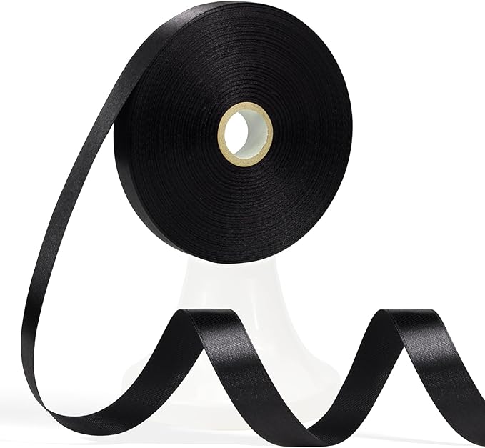 60 Yards Black Satin Ribbon 5/8 Inch, Solid Polyester Fabric Ribbon for Gift Wrapping, Crafts, Flower Bouquet, Wedding, Baby Shower, Festival, Christmas, Halloween