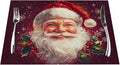 PVC Placemats Set of 1 Wipeable Table Mats Washable Heat Resistant Non Slip Vinyl Dining Table Mat for Kitchen Indoor Outdoor Patio Farmhouse Place Mats Santa Claus Red Xmas Decorative