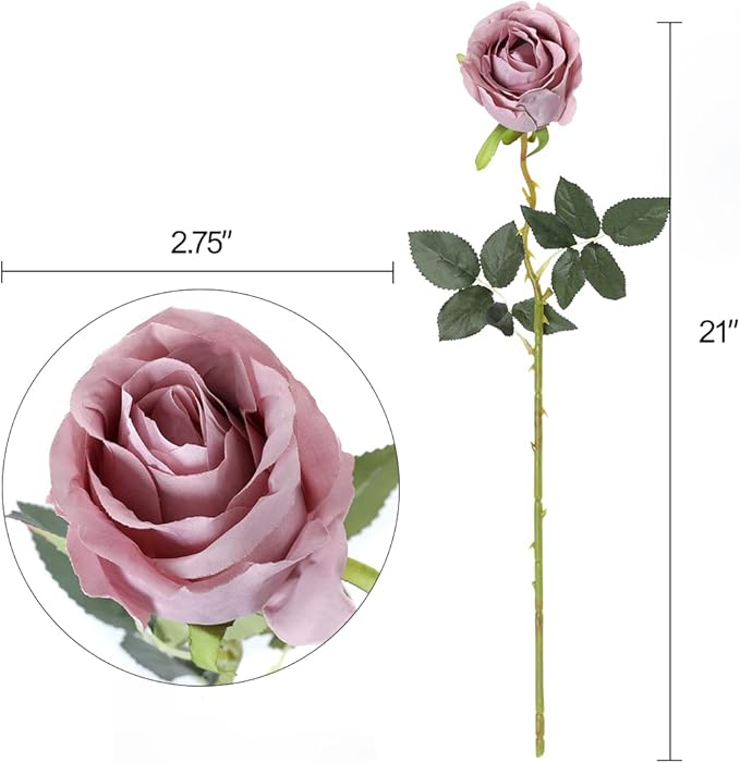 Nubry Artificial Silk Rose Flower Single Stem Lifelike Vintage Fake Rose for Wedding Bouquet Floral Arrangements Home Party Centerpiece Decoration, 10pcs (Vintage Mauve)