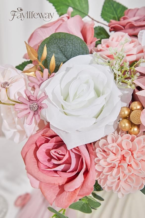 Artificial Flowers, 2PCS Silk Pink Flowers for DIY Wedding Bridal Bouquets, Fake Cake Flowers for Centerpieces,Baby Shower, Table Arrangement, Home Party Decorations