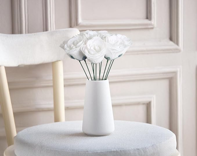 Glitter Flowers,30PCS White Roses Artificial Roses with Stems for Wedding Bouquet Party Christmas Home Decor(White)