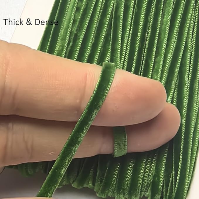 Chenkou Craft Green 25 Yards 1/8" 3mm Velvet Ribbon Lots Bulk (Green, 1/8"(3mm))