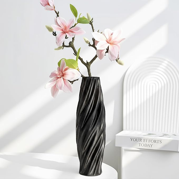 Black Sculptural Ceramic Vase, Modern Irregular Shape Decorative Vase for Home Decor, Minimalist Artistic Tabletop Centerpiece for Living Room Bedroom Office