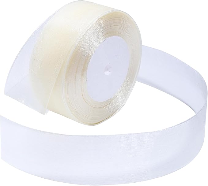 Ivory Ribbon for Gift Wrapping 1-1/2 inch Sheer Organza Ribbon for Flower Bouquet Tulle Chiffon Ribbons for Wedding Invitations Christmas Decorations Crafts 50 Yards