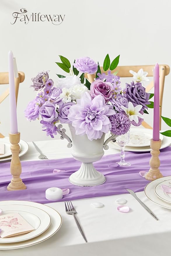 Artificial Flowers, Purple Silk Flowers for DIY Wedding Bridal Bouquets, Fake Cake Flowers for Centerpieces,Baby Shower, Table Arrangement, Home Party Decorations